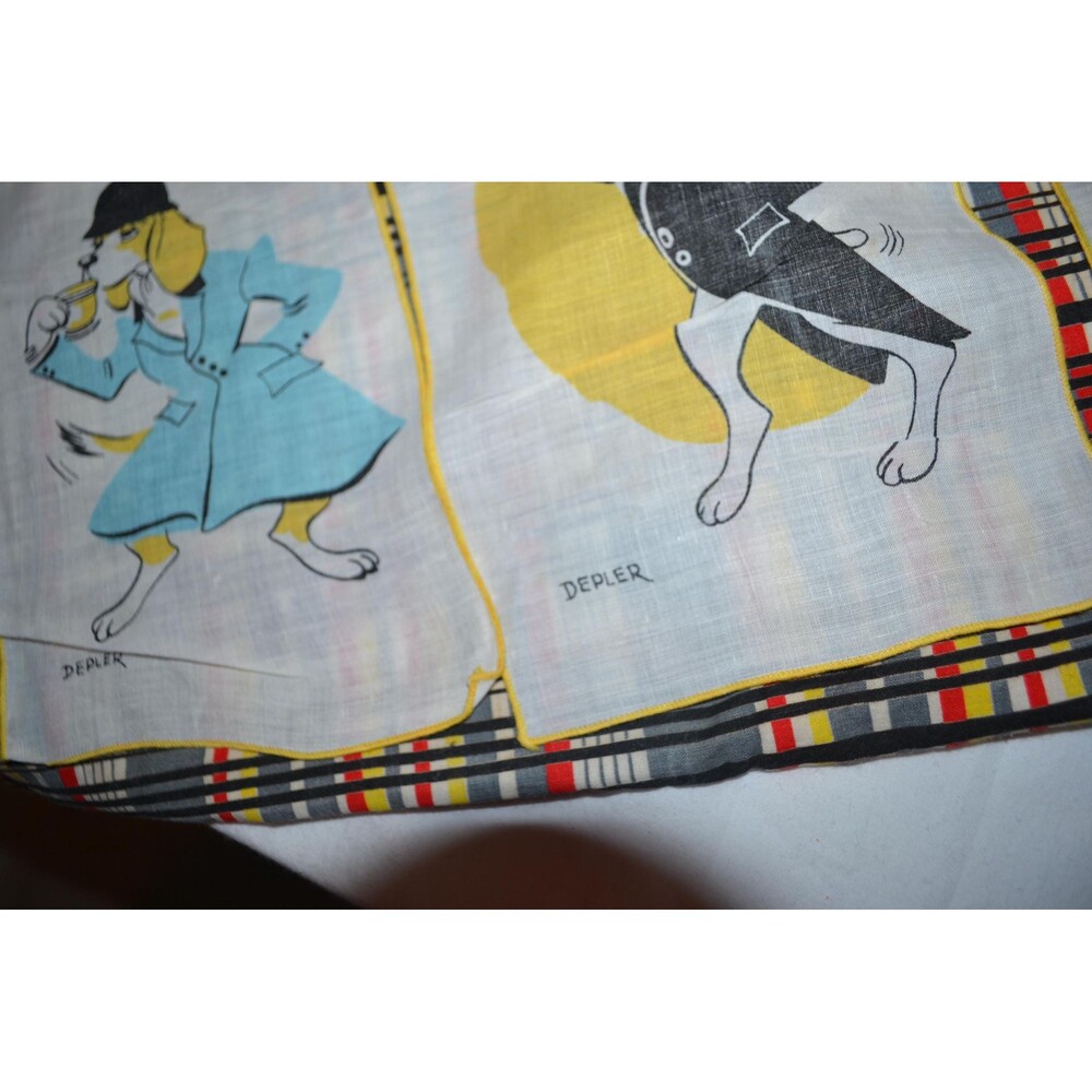1940 Depler Cocktail Napkins Set of Seven Anthropomorphic Dogs Very Rare - Picture 5 of 6